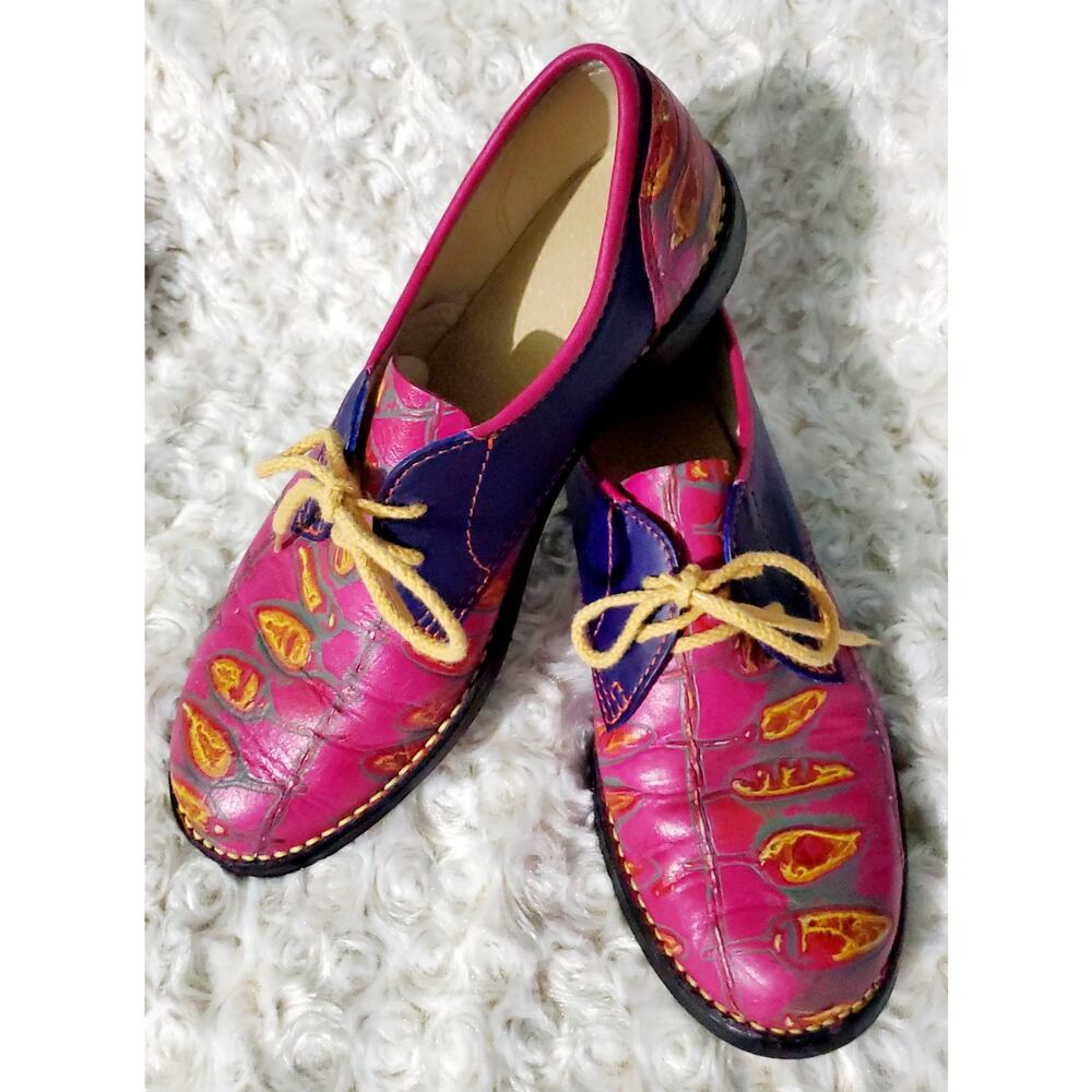 Biltrite Womens Unique Leather Painted Oxfords Size 7 Avant-garde Artsy Hippie